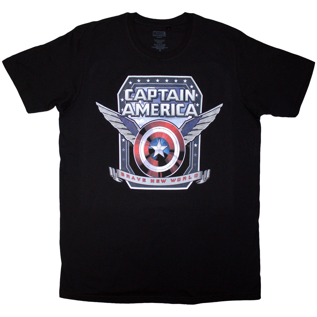 Marvel Comics Unisex T-Shirt: Captain America Brave New World Shield (Black)