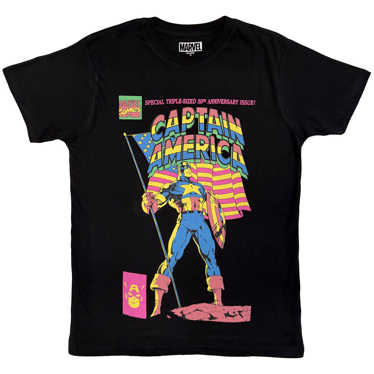 Marvel Comics Unisex T-Shirt: Captain America 50Th Anniversary (Black)