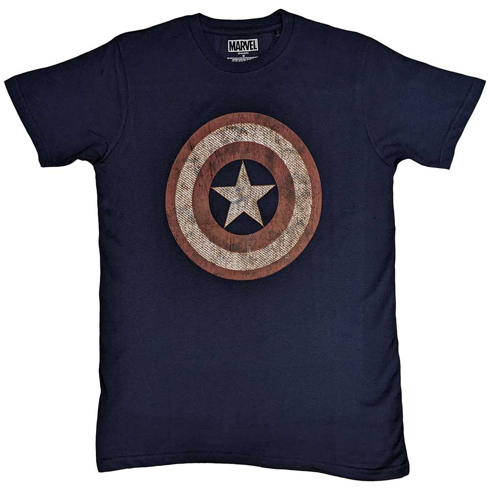 Marvel Comics Unisex T-Shirt: Captain America Embroidered Shield (Navy Blue)