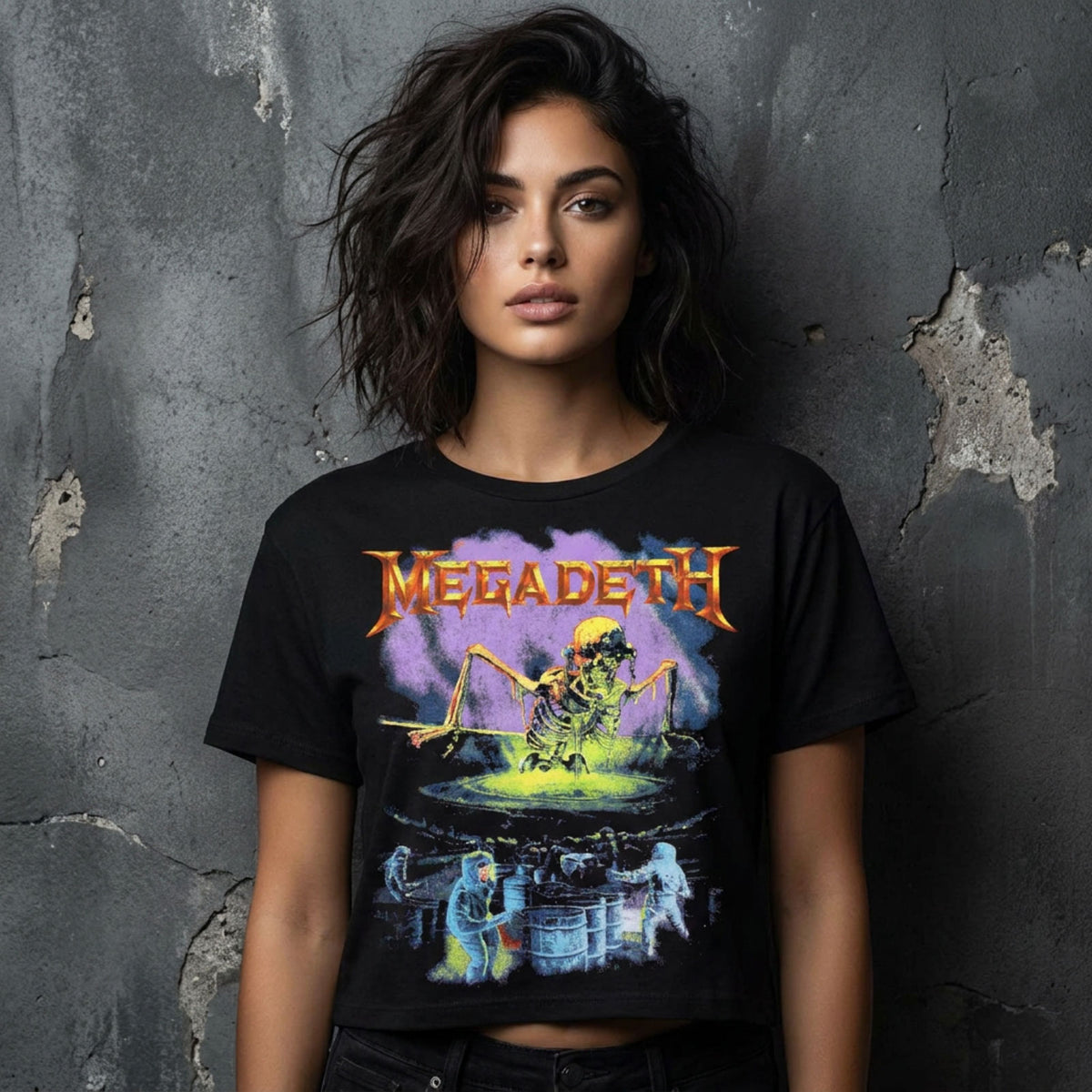 Megadeth Ladies Crop Top: Contaminated (Black) (Back Print)