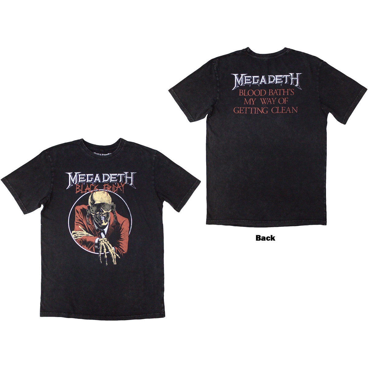 Megadeth Unisex Stone Wash T-Shirt: Black Friday (Charcoal Grey) (Back Print)