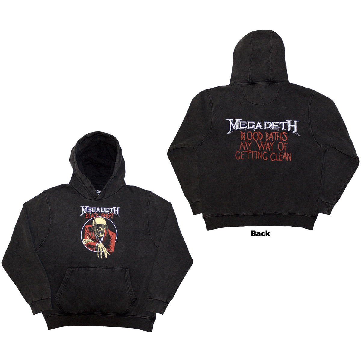 Megadeth Unisex Stone Wash Pullover Hoodie: Black Friday (Charcoal Grey) (Back Print & Wash Collection)