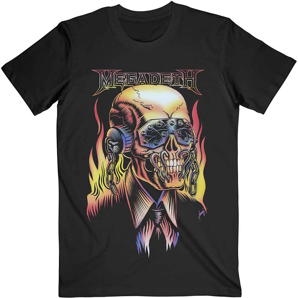 Megadeth Unisex T-Shirt: Flaming Vic (Black)