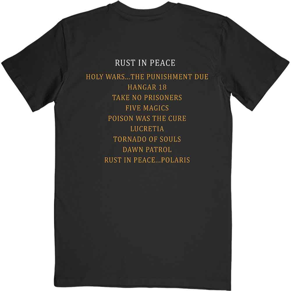 Megadeth Unisex T-Shirt: Rust In Peace Track list (Black) (Back Print)