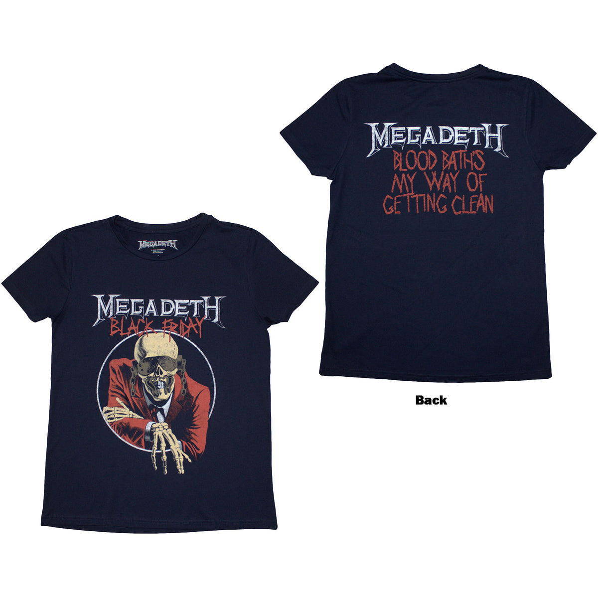 Megadeth Ladies T-Shirt: Black Friday (Navy Blue) (Back Print)