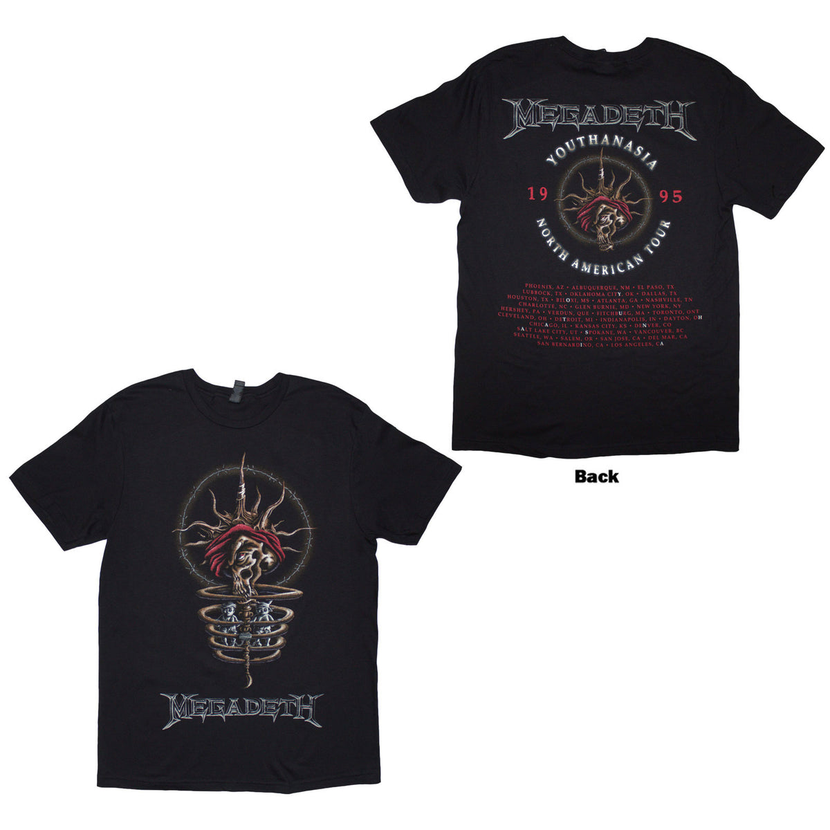 Megadeth Unisex T-Shirt: Youthanasia 1995 North American Tour (Black) (Back Print)