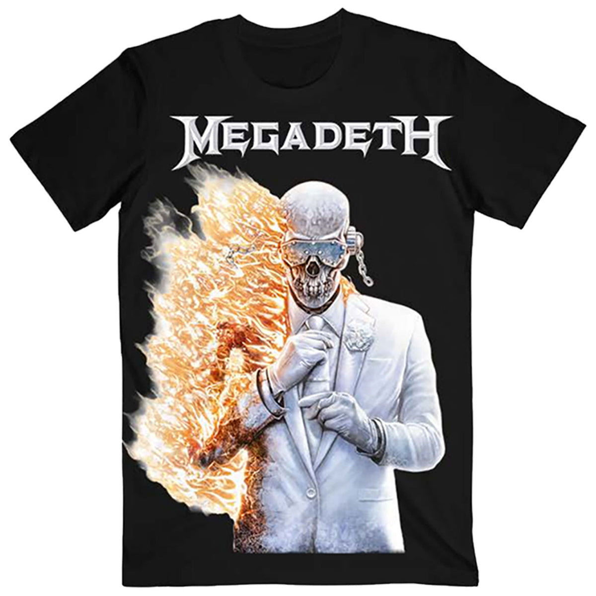 Megadeth Unisex T-Shirt: White Album Vic Flame (Black) (Back Print)