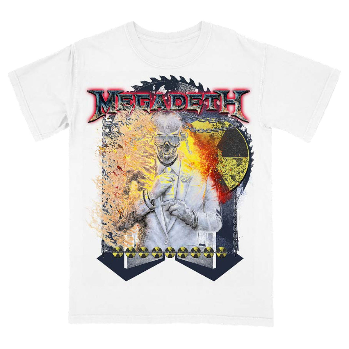 Megadeth Unisex T-Shirt: Vic Sawblade (White)