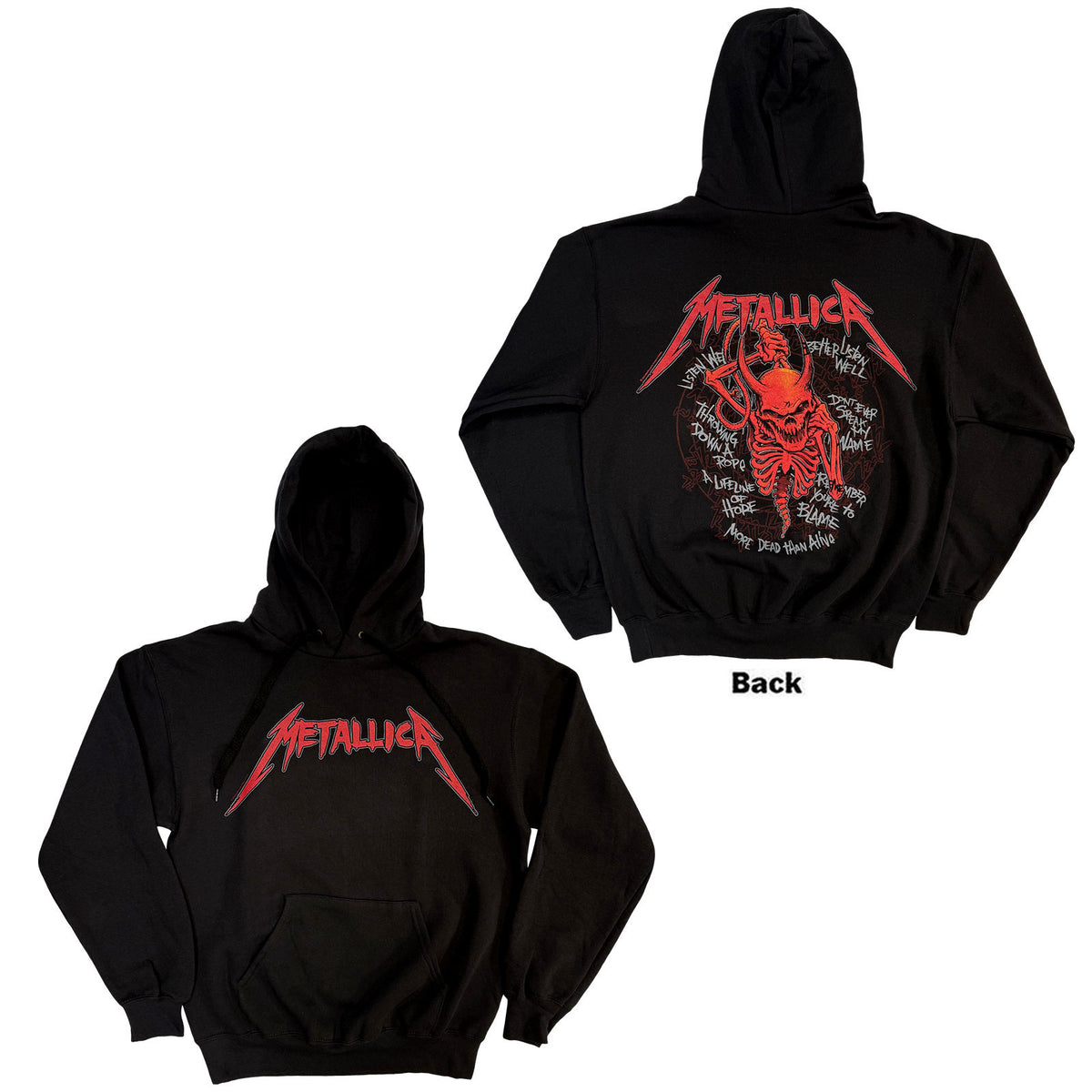 Metallica Unisex Pullover Hoodie: Skull Screaming Red (Black) (Back Print)