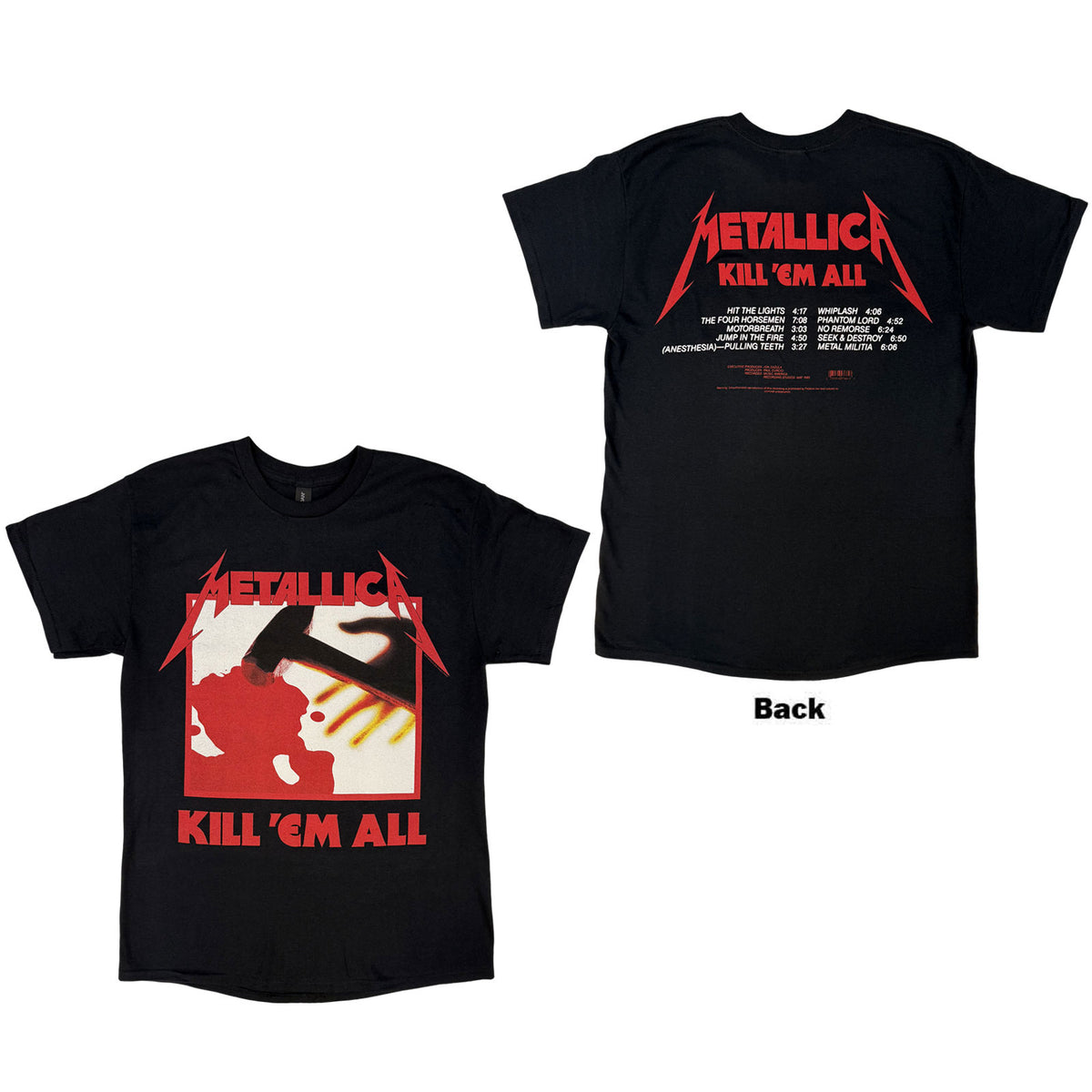 Metallica Unisex T-Shirt: Kill 'Em All Tracks (Black) (Back Print)