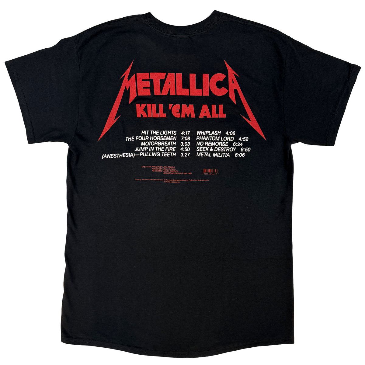 Metallica Unisex T-Shirt: Kill 'Em All Tracks (Black) (Back Print)