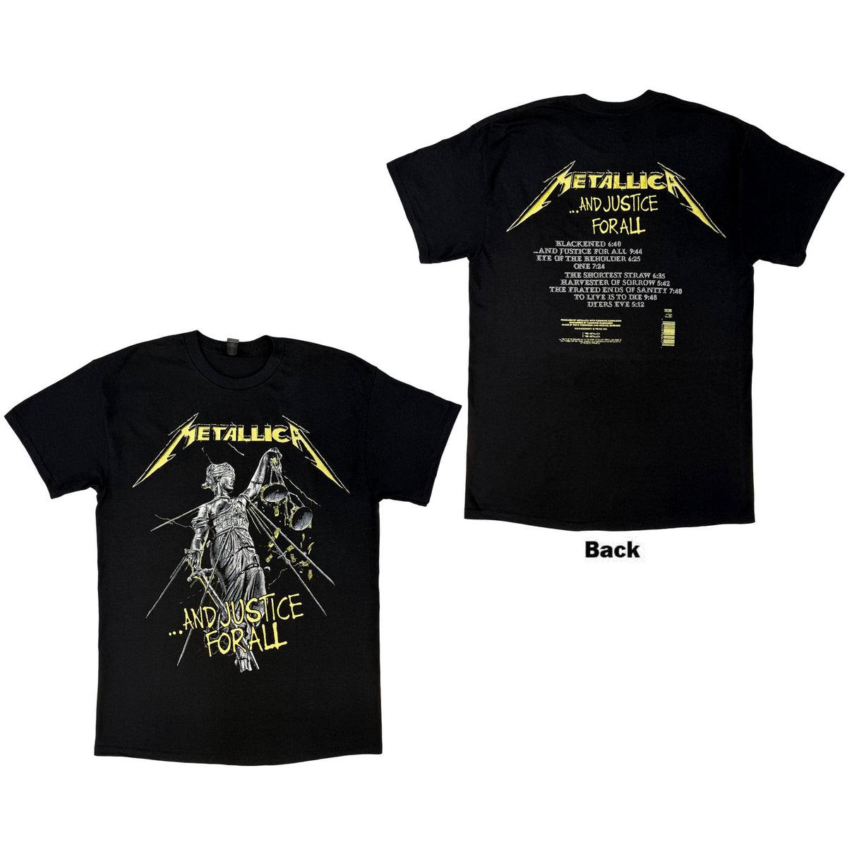 Metallica Unisex T-Shirt: And Justice For All Tracks (Black) (Back Print)