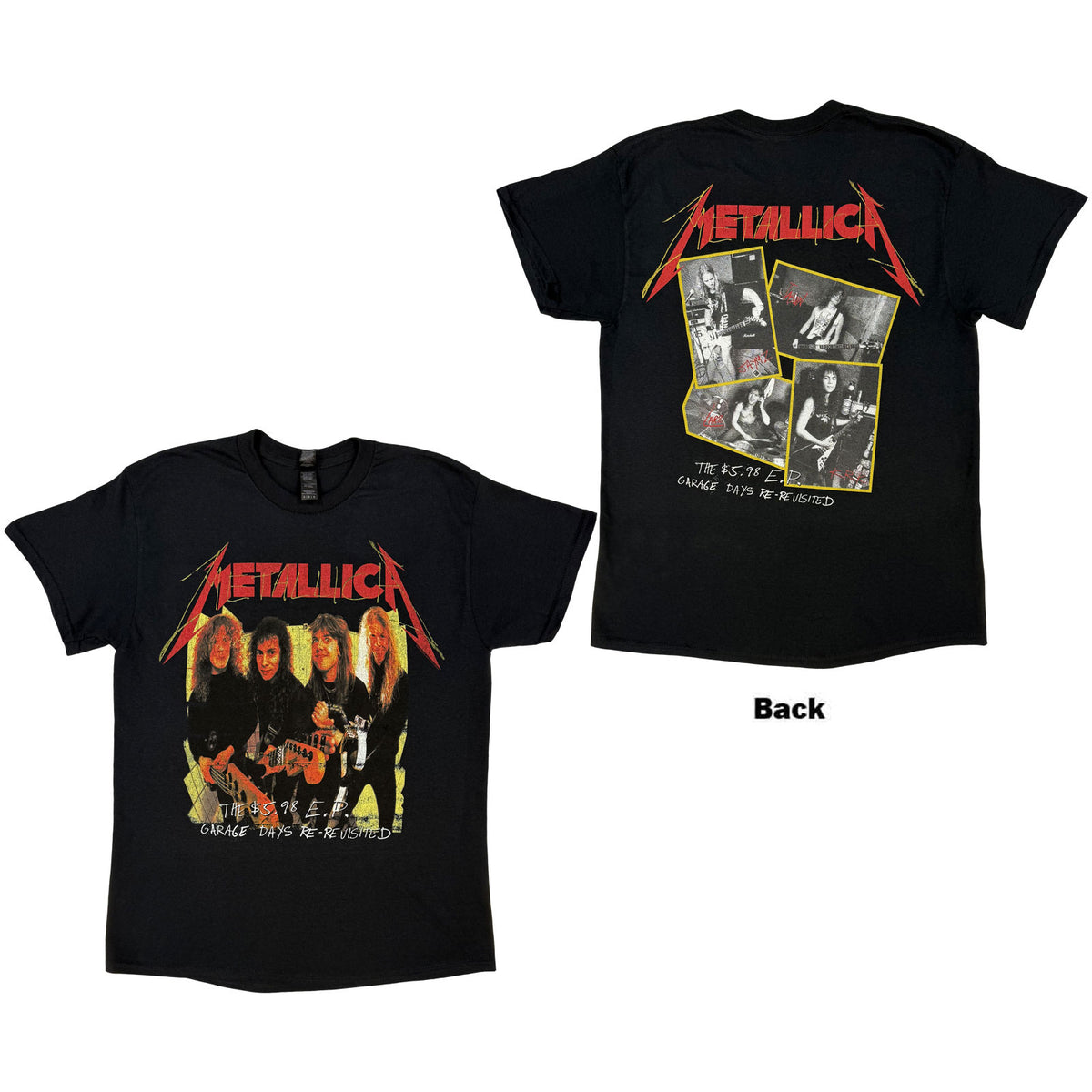 Metallica Unisex T-Shirt: Garage Photo Yellow (Black) (Back Print)