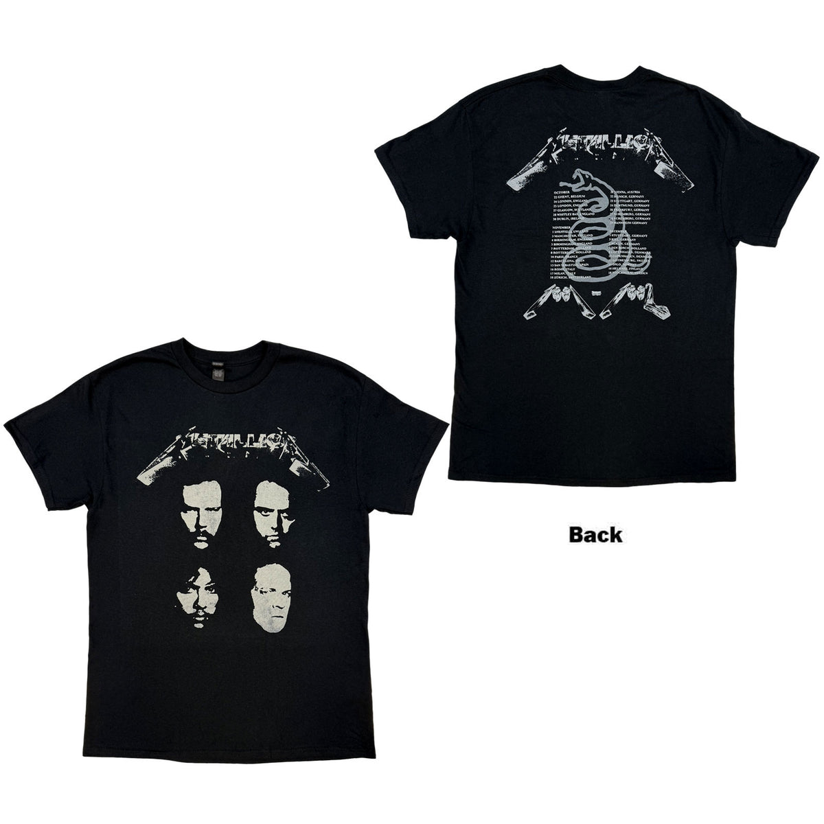 Metallica Unisex T-Shirt: 4 Faces (Black) (Back Print)