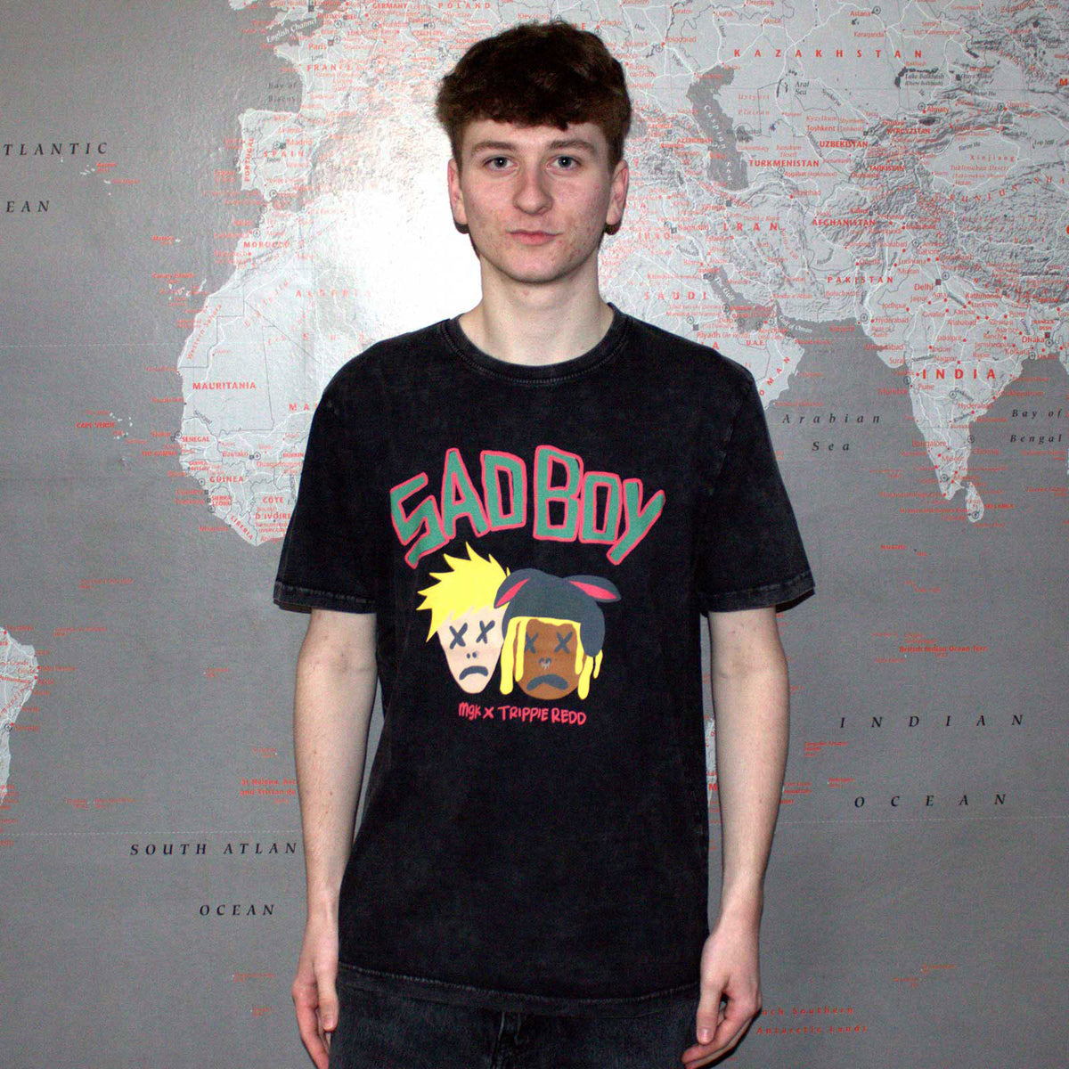 Machine Gun Kelly Unisex Stone Wash T-Shirt: Sad Boy (Black)