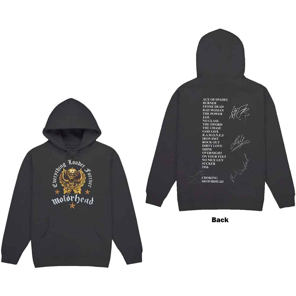 Motorhead Unisex Pullover Hoodie: Everything Louder Forever (Charcoal Grey) (Back Print)