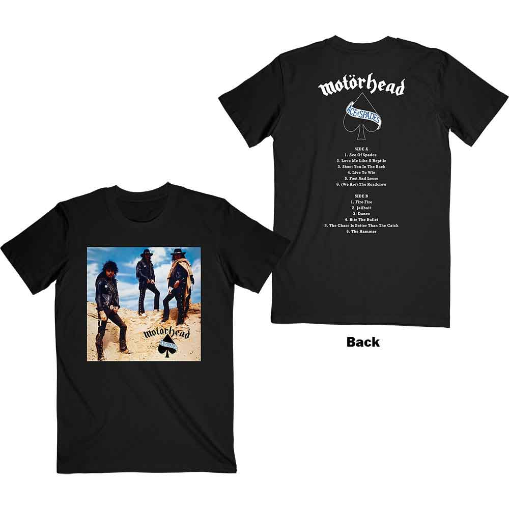 Motorhead Unisex T-Shirt: Ace of Spades Track list (Black) (Back Print)