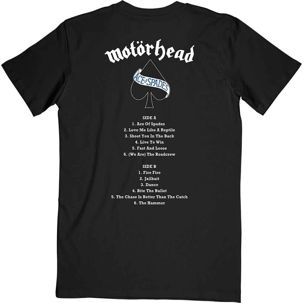 Motorhead Unisex T-Shirt: Ace of Spades Track list (Black) (Back Print)