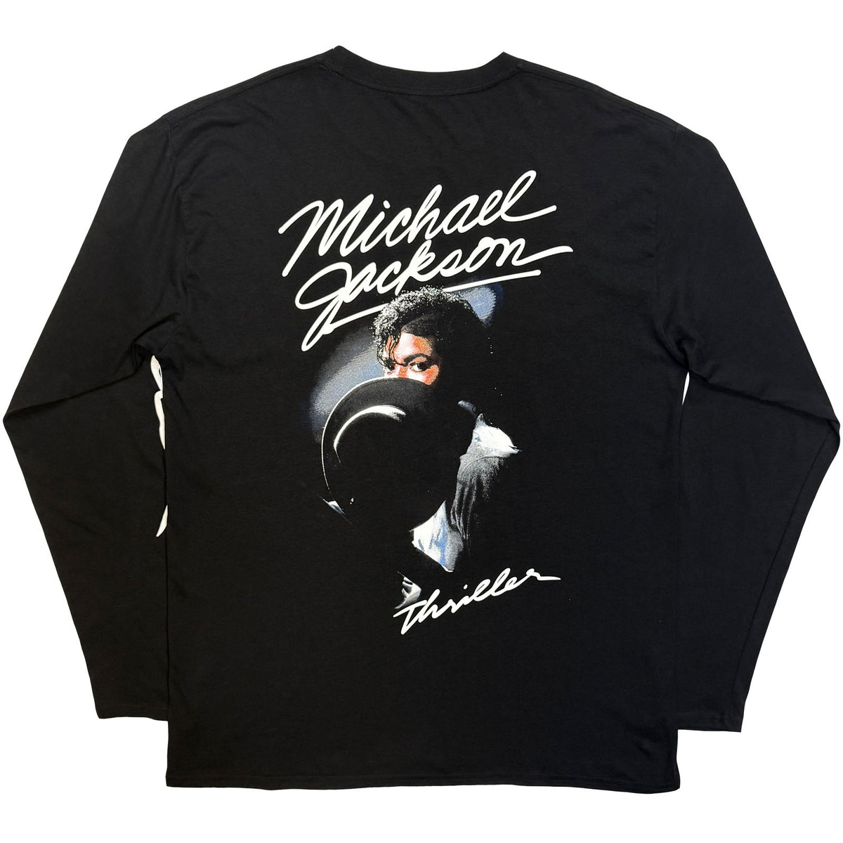 Michael Jackson Unisex Long Sleeve T-Shirt: Thriller / Hat Poses (Black) (Back Print)