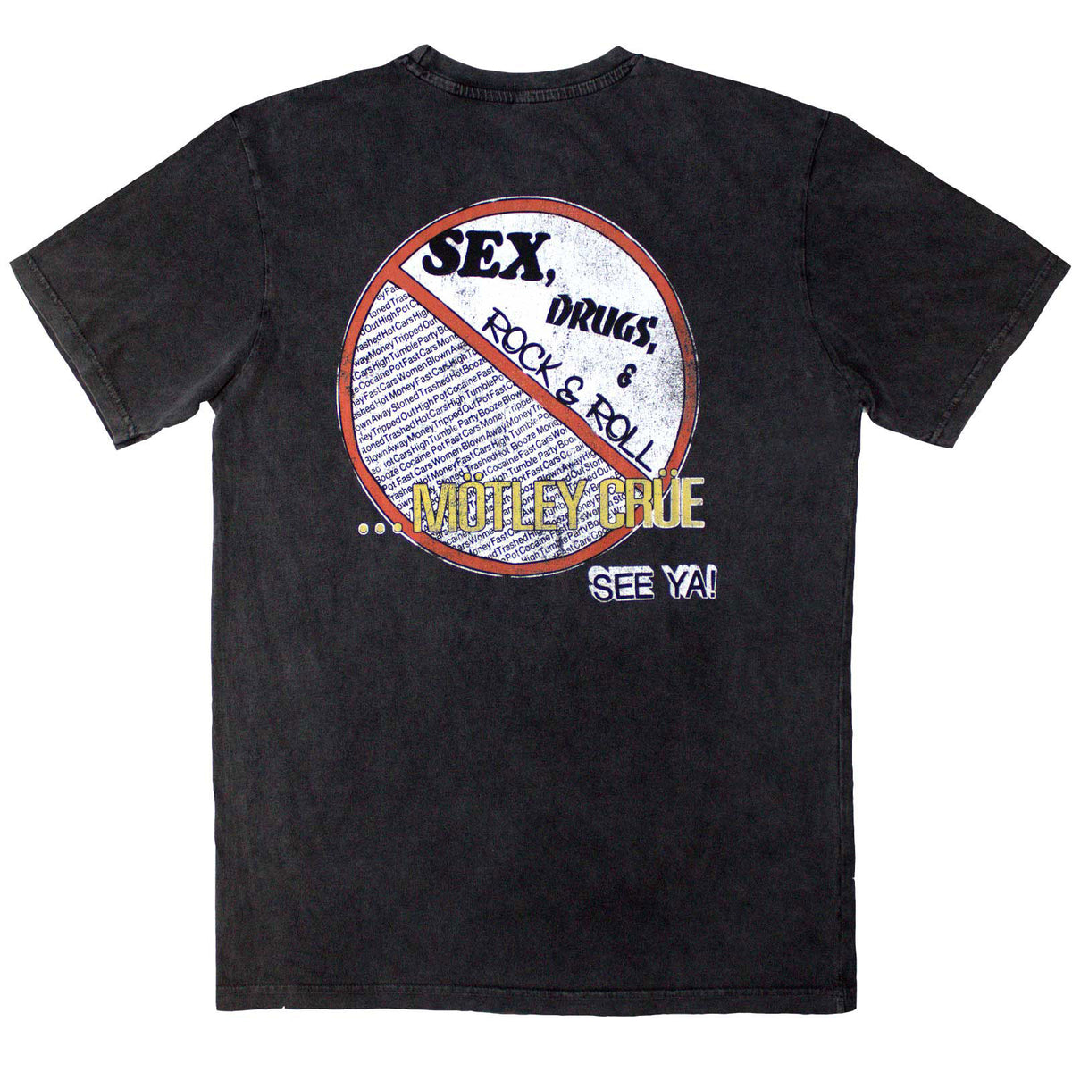 Motley Crue Unisex Stone Wash T-Shirt: No Fun Tour '84 (Charcoal Grey) (Back Print)