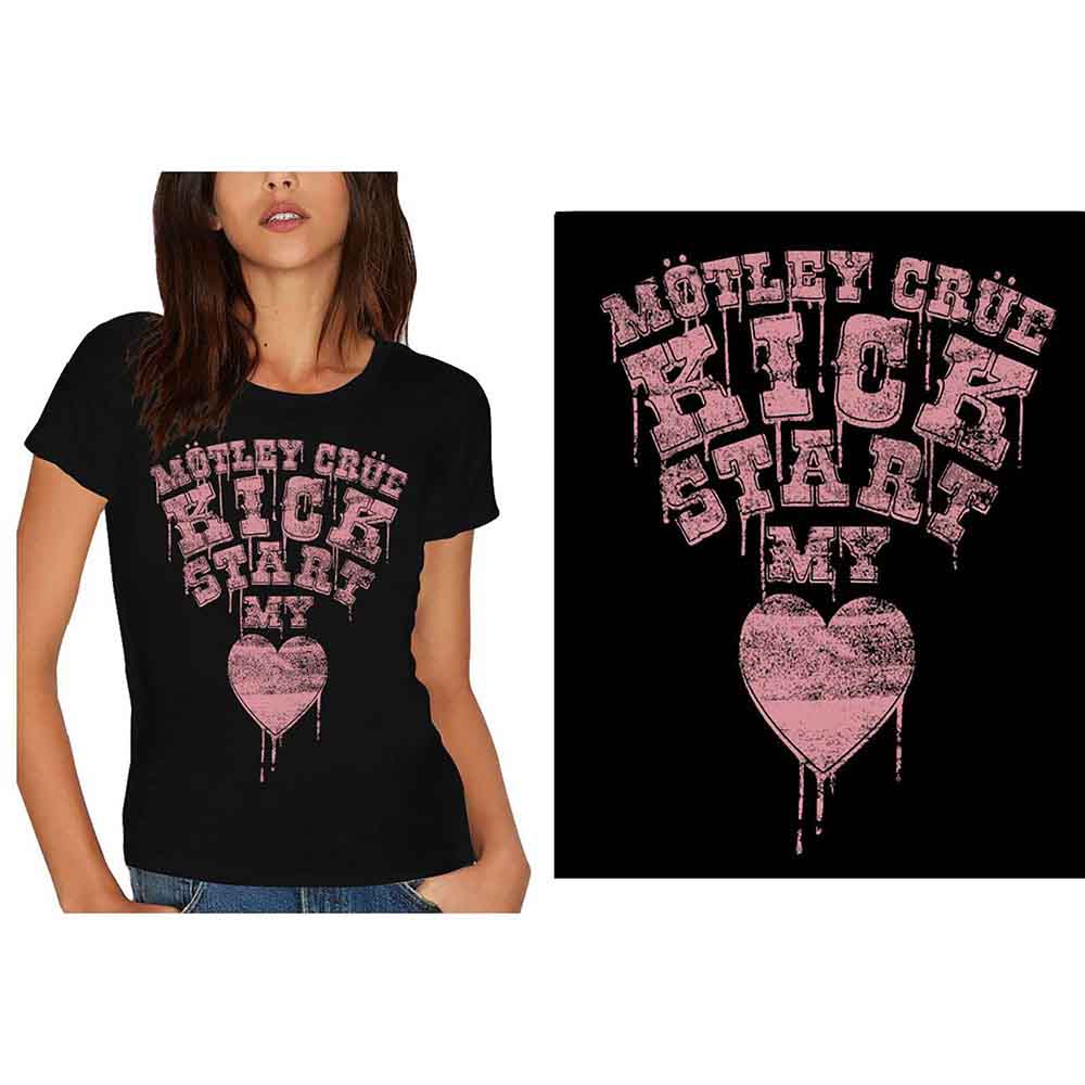 Motley Crue Ladies T-Shirt: Kick Start My Heart (Black)
