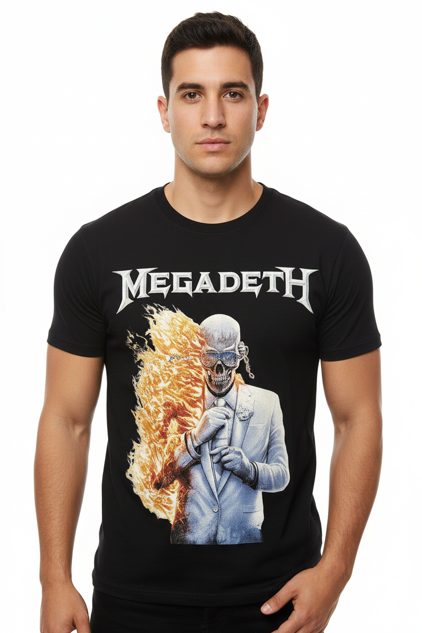 Megadeth: White Album Vic Flame Unisex T-Shirt (Black) (Back Print)