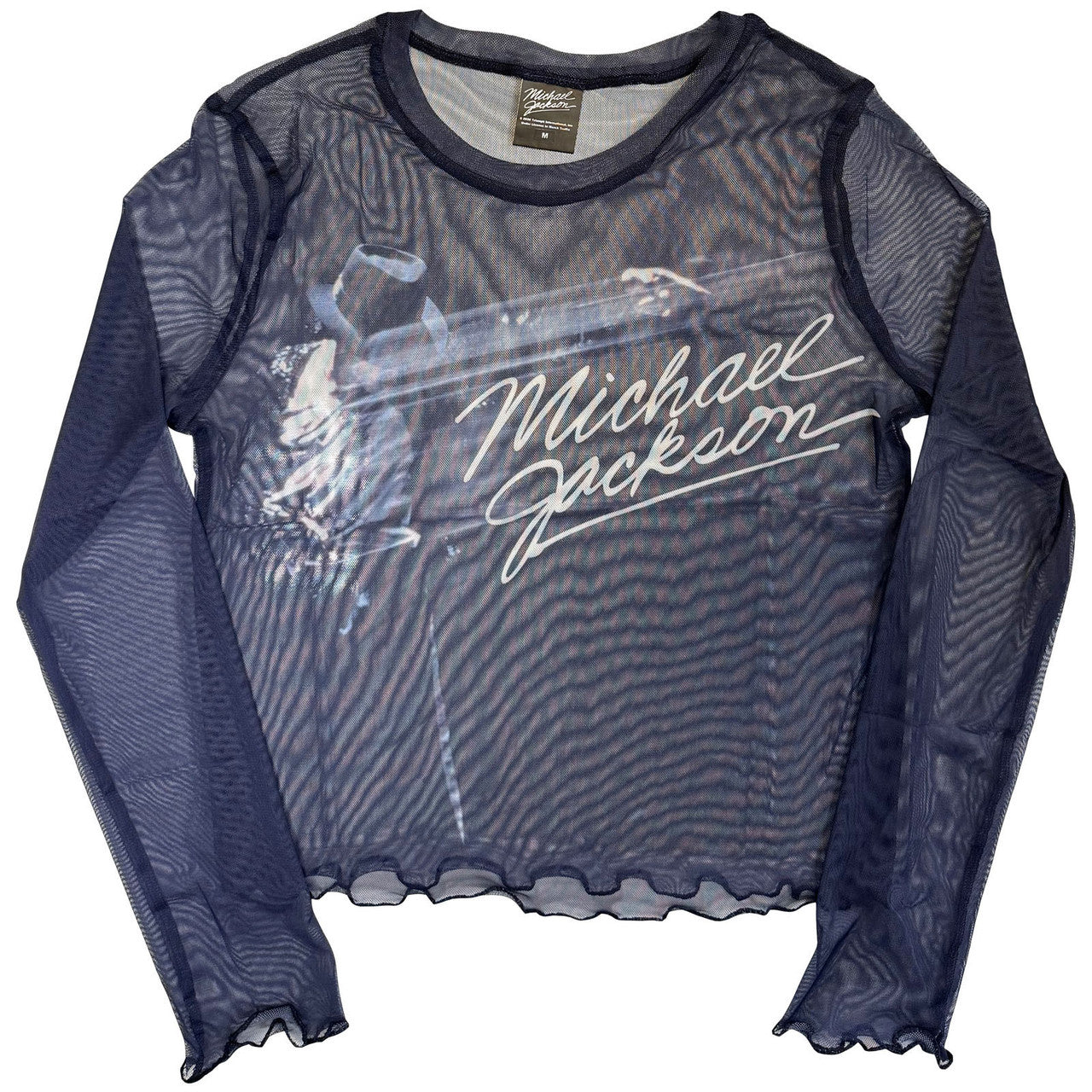 Michael Jackson: Blurred Ladies Long Sleeve Mesh Crop Top (Blue)