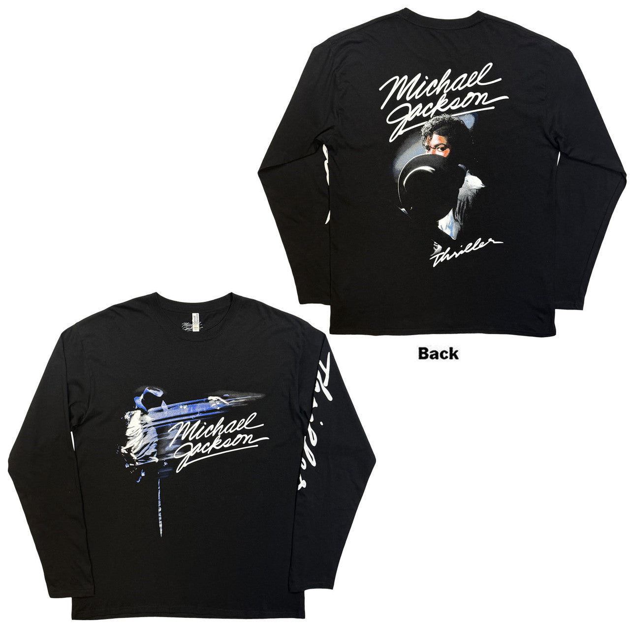 Michael Jackson: Thriller/Hat Poses Unisex Long Sleeve T-Shirt (Black) (Back Print)
