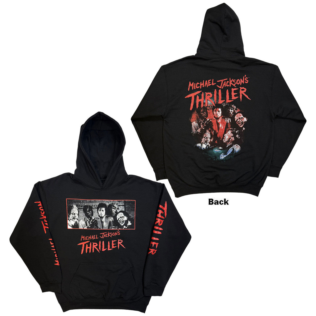 Michael Jackson: Thriller Zombies Unisex Pullover Hoodie (Black) (Back Print)