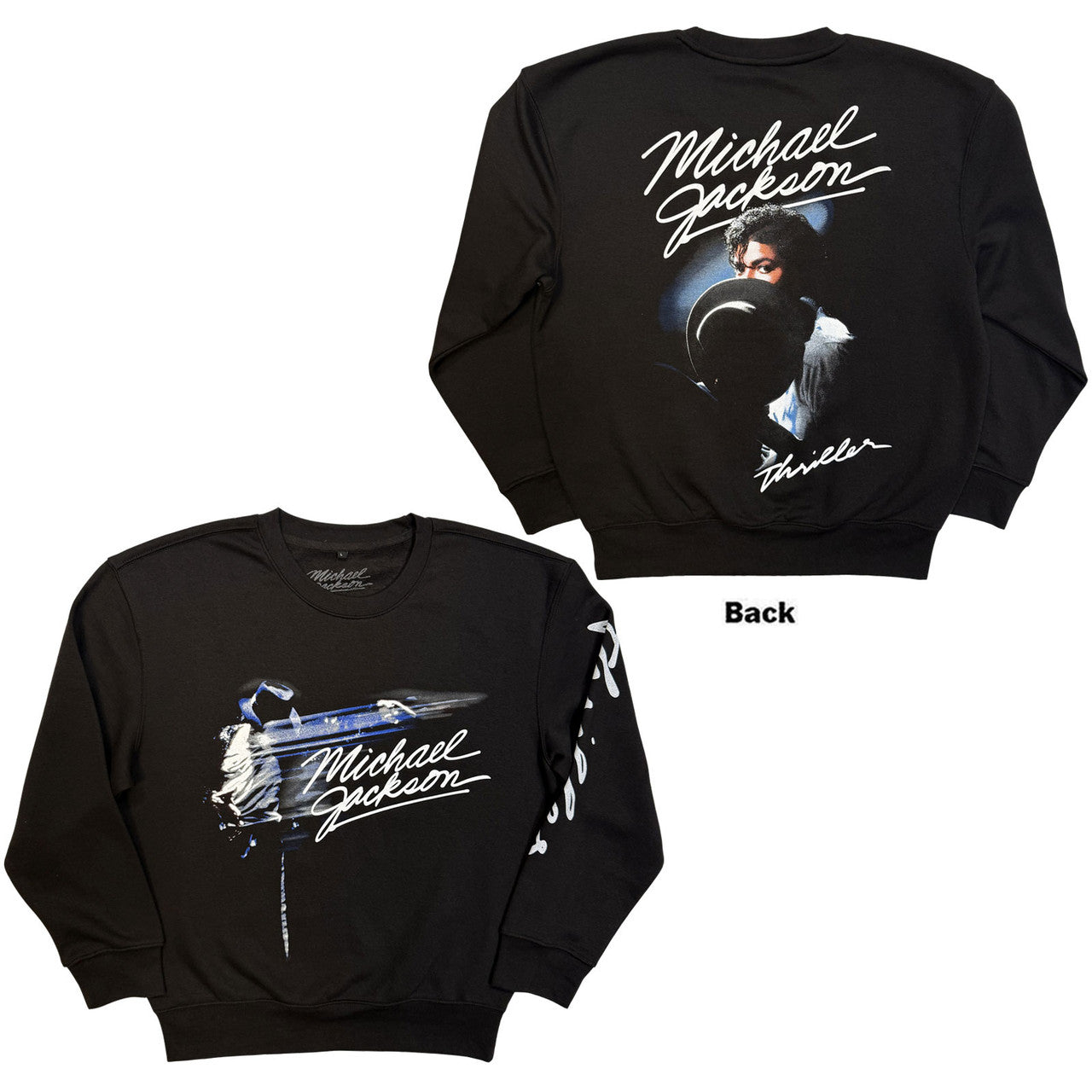 Michael Jackson: Thriller/Hat Poses Unisex Sweatshirt-Shirt (Black) (Back Print)