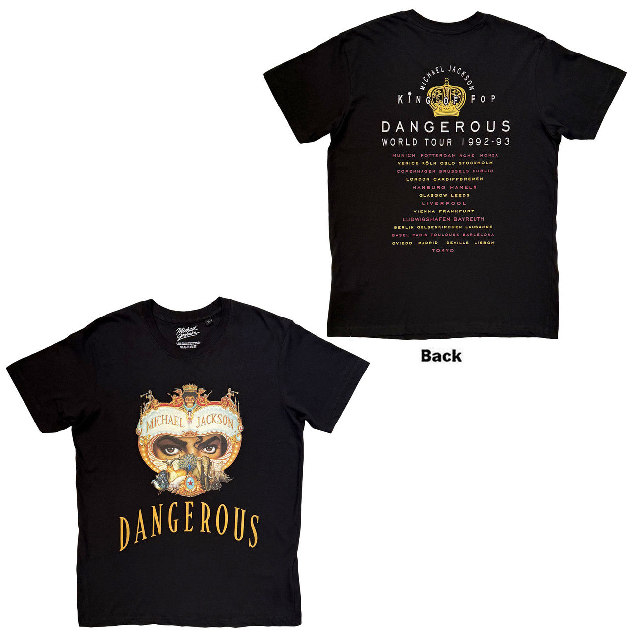 Michael Jackson: Dangerous World Tour Unisex T-Shirt (Black) (Back Print)