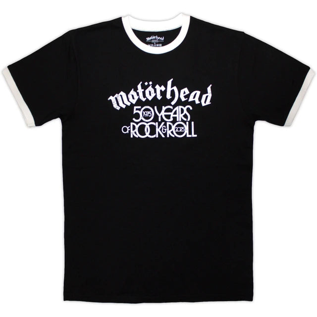Motorhead: 50 Years Text Lock Up Unisex Ringer T-Shirt (Black)