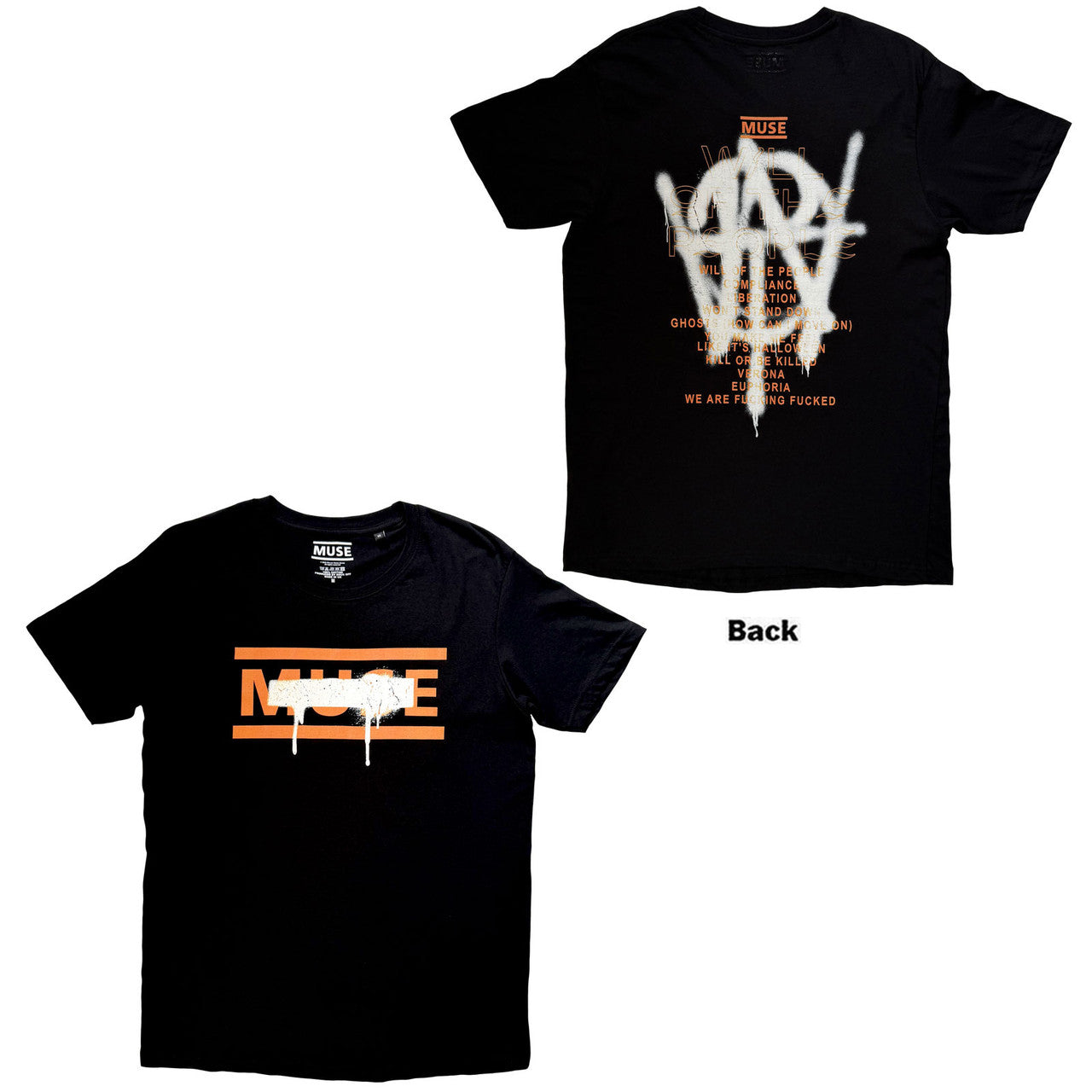 Muse: Grafitti Tracklist Unisex T-Shirt (Black) (Back Print)