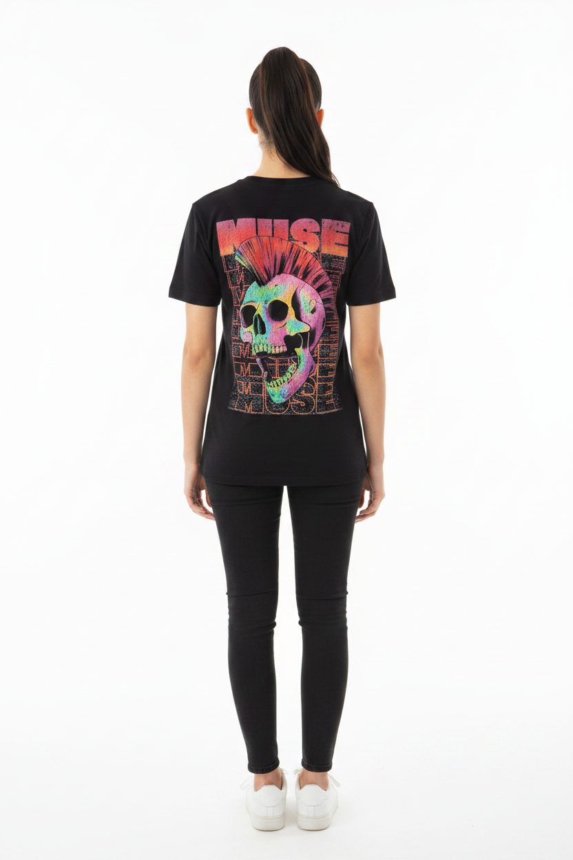 Muse: Punk Skull Unisex T-Shirt (Black) (Back Print)