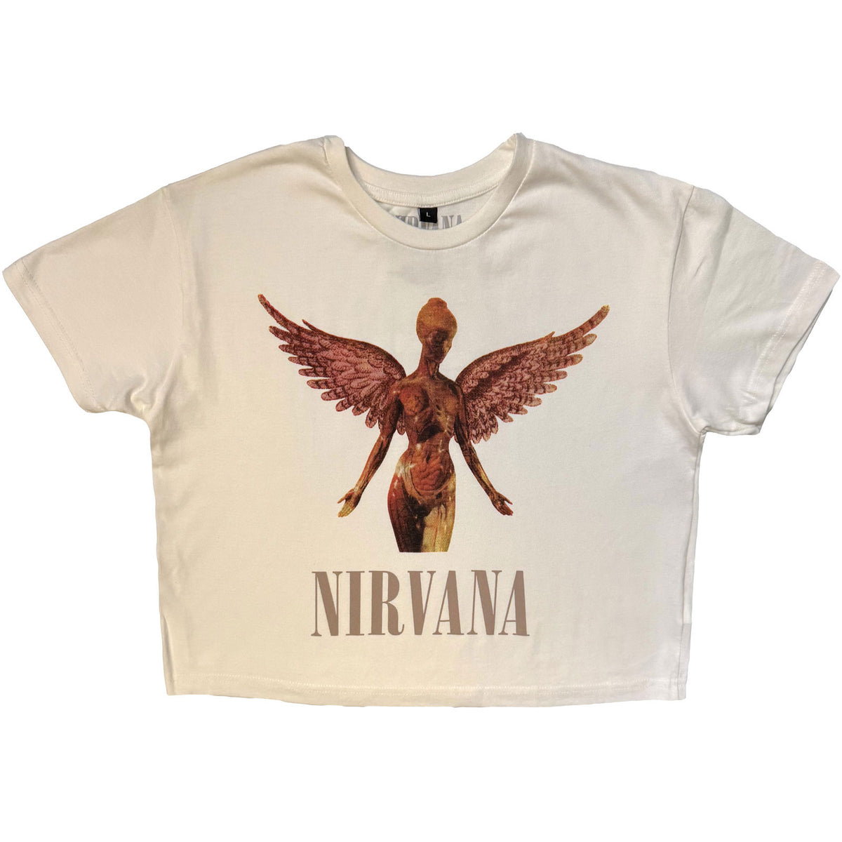 Nirvana Ladies Stone Wash Crop Top: In Utero (White)