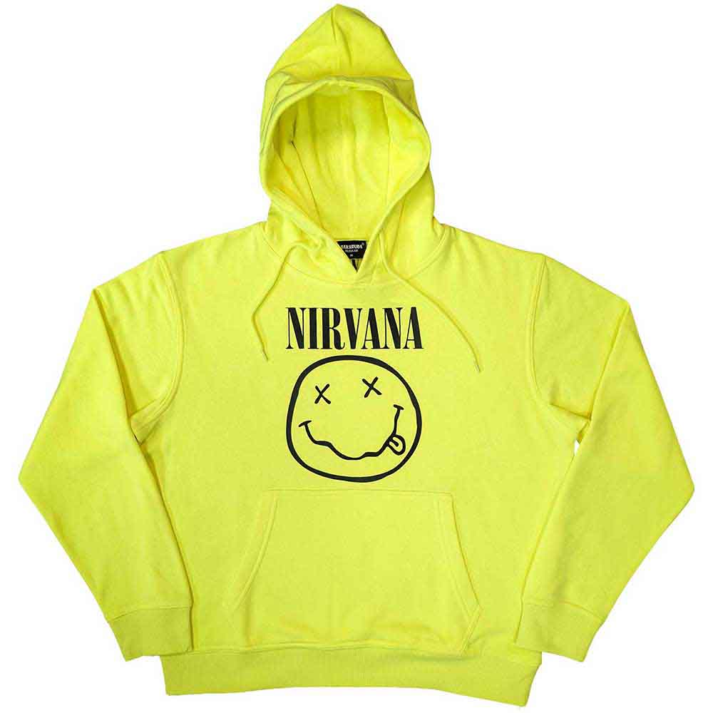 Nirvana Unisex Pullover Hoodie: Inverse Happy Face (Neon Yellow)