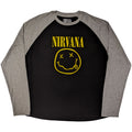 Nirvana Unisex Raglan T-Shirt: Yellow Happy Face (Black & Grey)