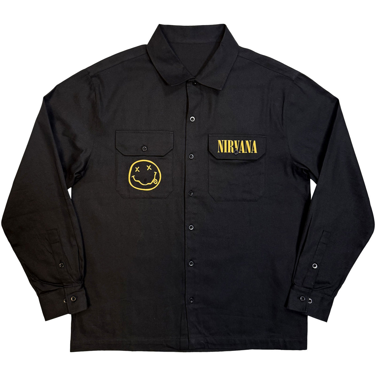 Nirvana Unisex Casual Shirt: Logos Split (Black) (Back Print)