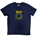 Nirvana Unisex T-Shirt: Yellow Happy Face (Navy Blue)
