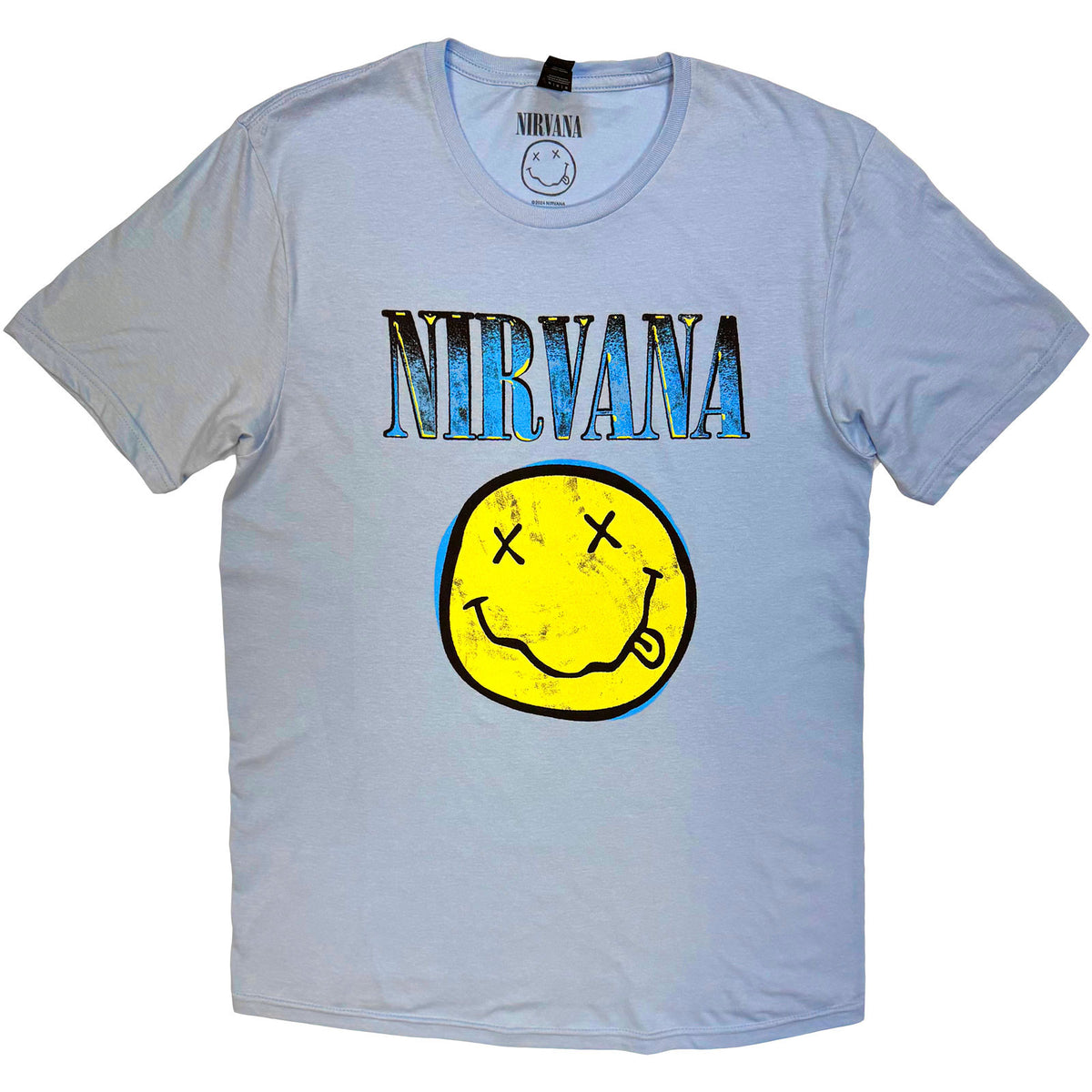 Nirvana Unisex T-Shirt: Xerox Happy Face Blue (Light Blue)