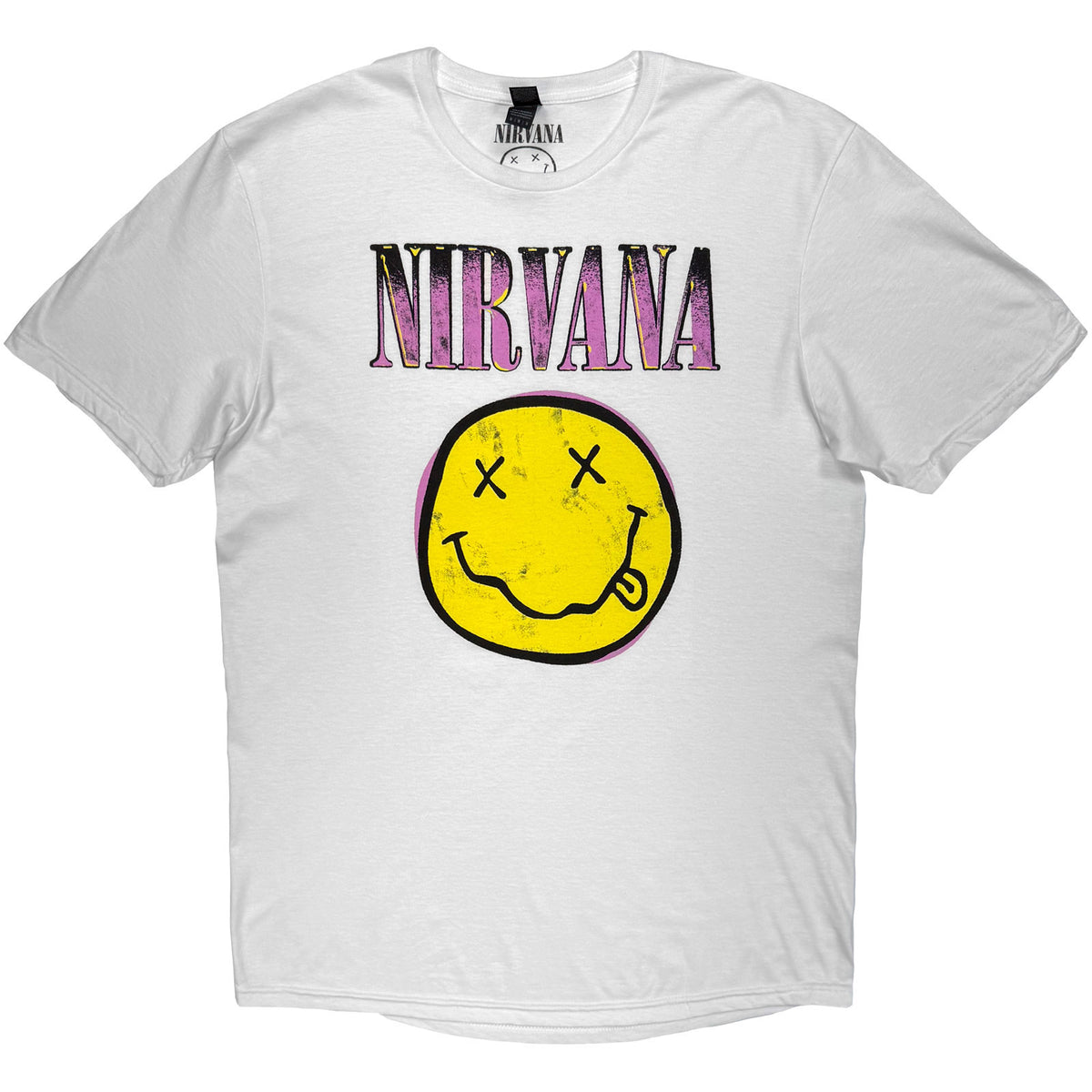 Nirvana Unisex T-Shirt: Xerox Happy Face Pink (White)
