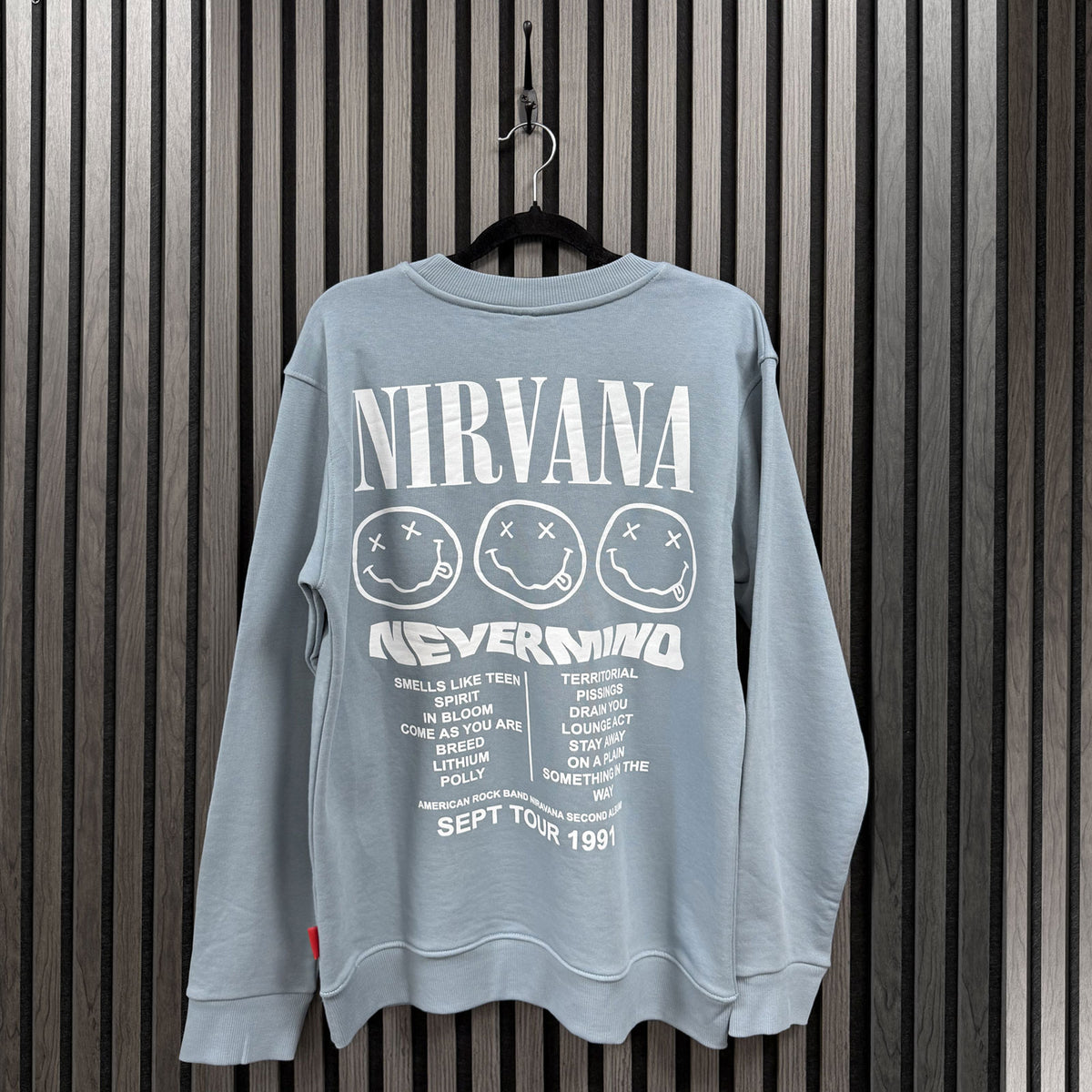 Nirvana Unisex Unplugged Sweatshirt: Nevermind Tour 1991 (Blue) (Back Print)