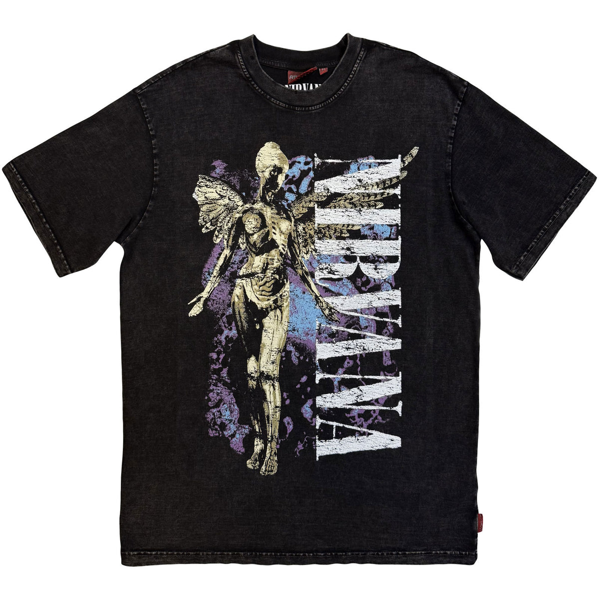 Nirvana Unisex Unplugged T-Shirt: In Utero Angel Wash (Black) (Back Print)