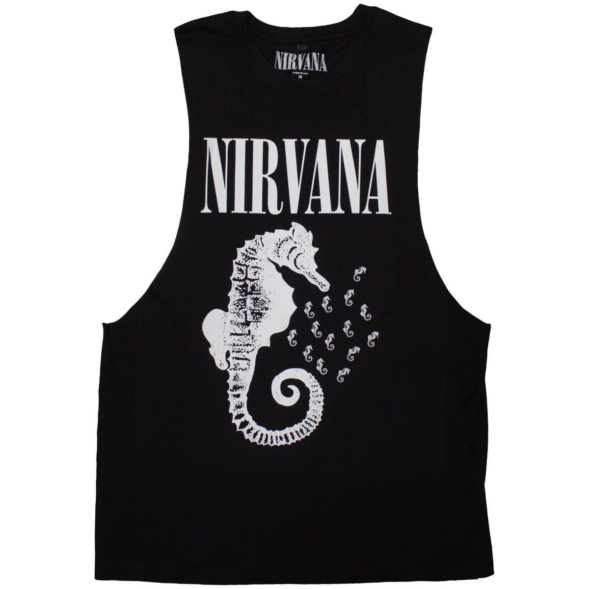 Nirvana Unisex Vest T-Shirt: Seahorse & Logo Mono (Black)