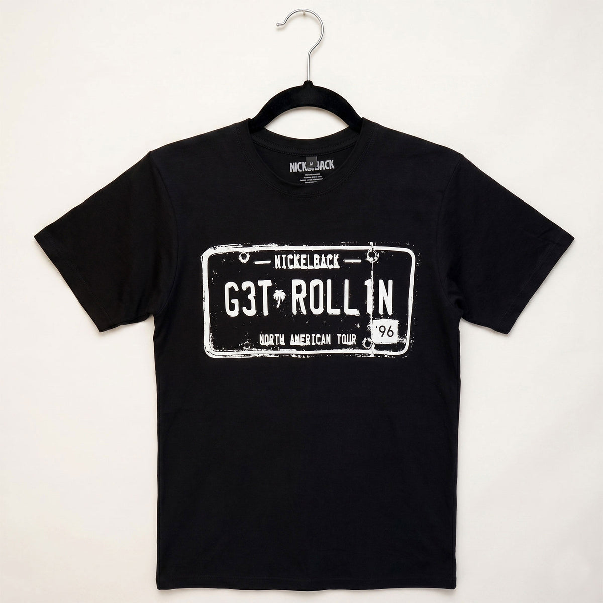 Nickelback Unisex Premium Carbon T-Shirt: Get Rollin' Tour (Black) (Back Print)