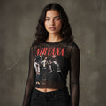 Nirvana: In Utero Band Photo Ladies Long Sleeve Mesh Crop Top (Black