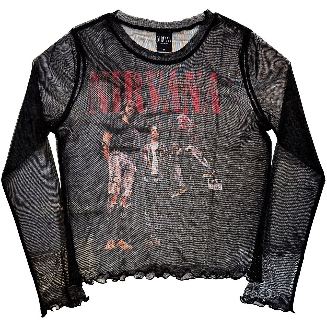 Nirvana: In Utero Band Photo Ladies Long Sleeve Mesh Crop Top (Black