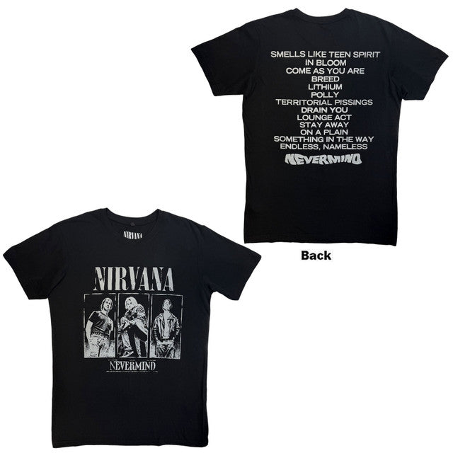 Nirvana: Nevermind Tracklist Unisex Premium Carbon T-Shirt (Black) (Back Print)