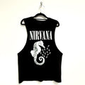 Nirvana: Seahorse & Logo Mono Unisex Vest T-Shirt (Black)
