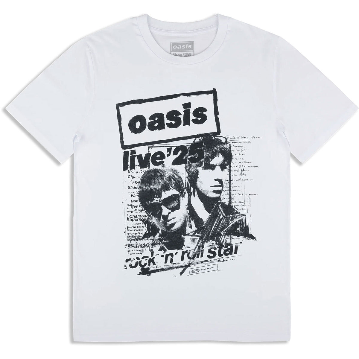 Oasis Unisex T-Shirt: Live '25 Rock N Roll Star (White) (Ex-Tour)